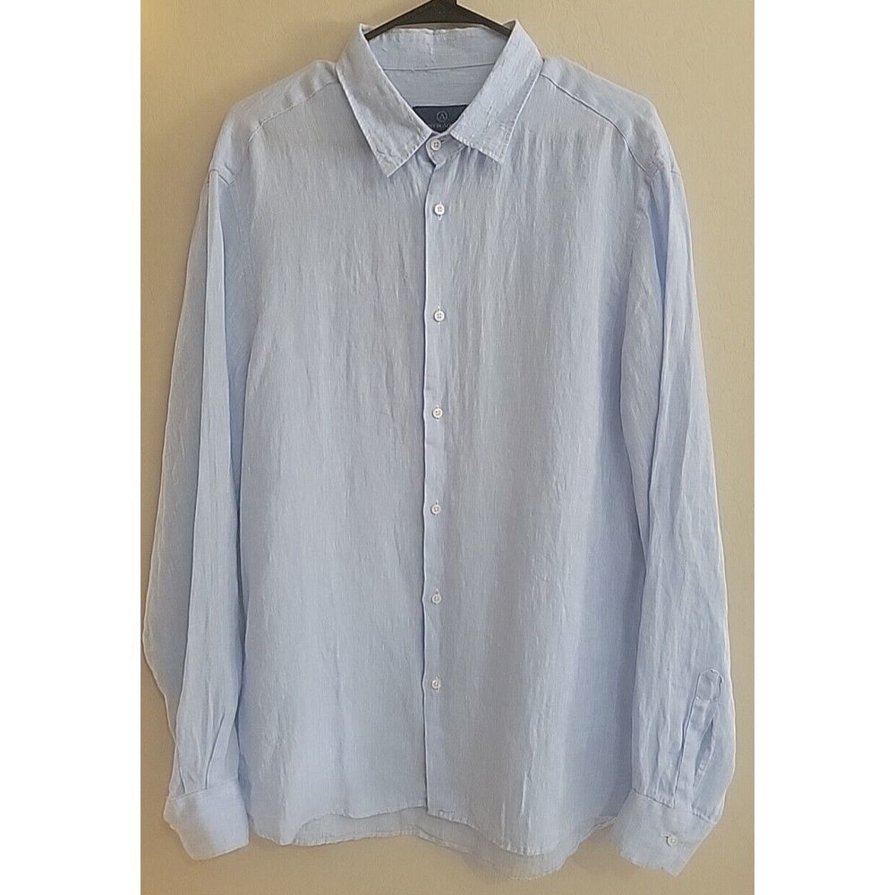 Lost in Albion Mens XL 100% Linen long sleeve button up shirt light blue Italy